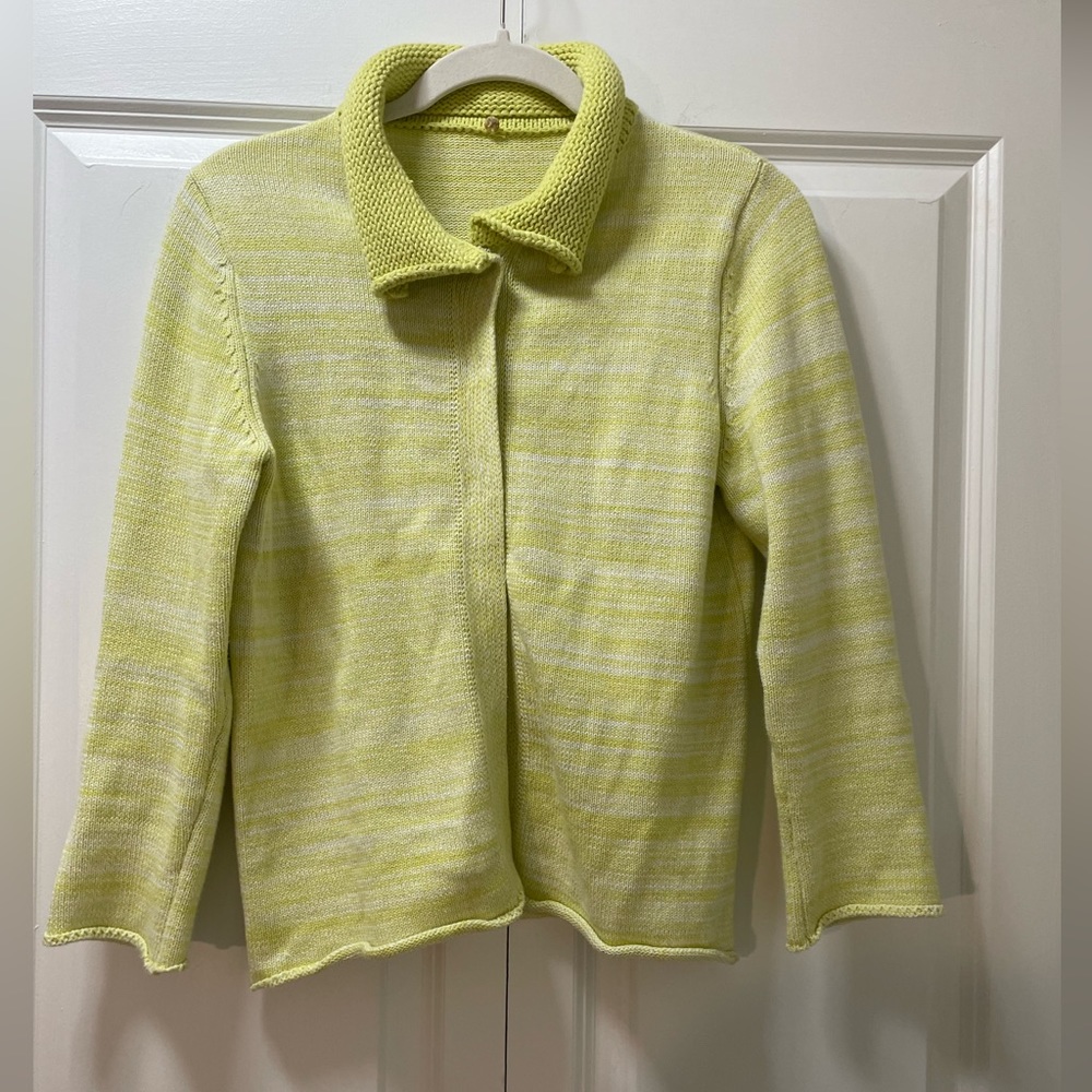 Haiku Brand Knit Sweater Small, 100% Cotton, 3 Snap Close, Yellow- White Weave